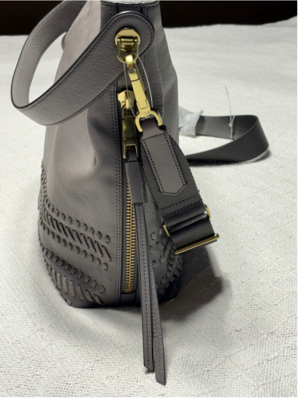 NWOT FOSSIL "Maya" Hobo Gray/Light Taupe Leather Handbag Purse ZB7191 w/key! - Picture 10 of 12